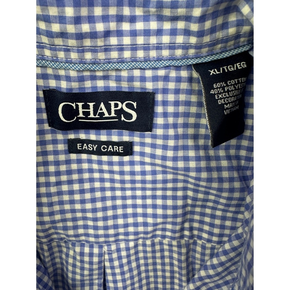 Chaps Mens XL Blue Gingham Easy Care Short Sleeve‎ Button Down Shirt Pocket Logo